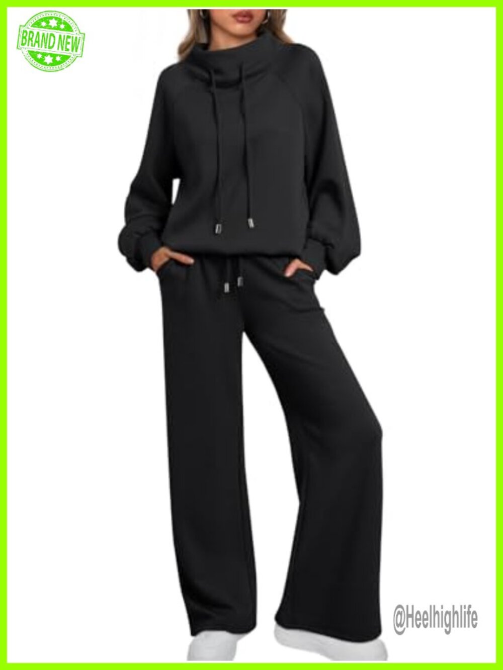 Womens Mock Neck 2 Piece Lounge Sweat Set Wide Leg Scuba Knit